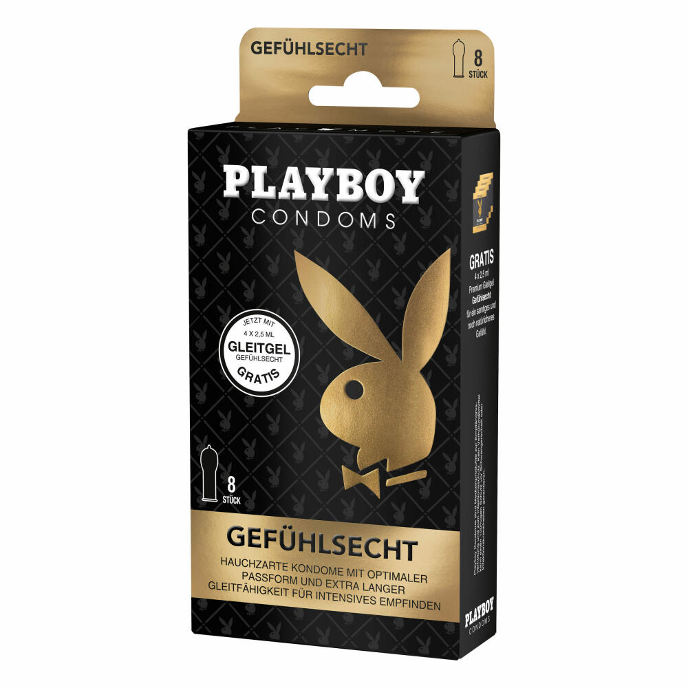 Playboy Condoms Kondome Gefühlsecht, Verhütungsmittel, Intensiv, mit Gleitgel gratis, 56 mm, 4 x 8 Stück