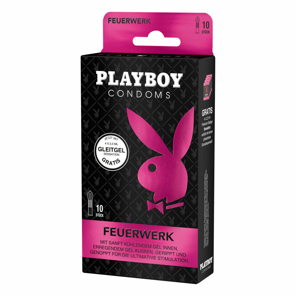 Playboy Condoms Kondome Feuerwerk, Verhütungsmittel, Ultimative Stimulation, mit Gleitgel gratis, 54 mm, 5 x 10 Stück