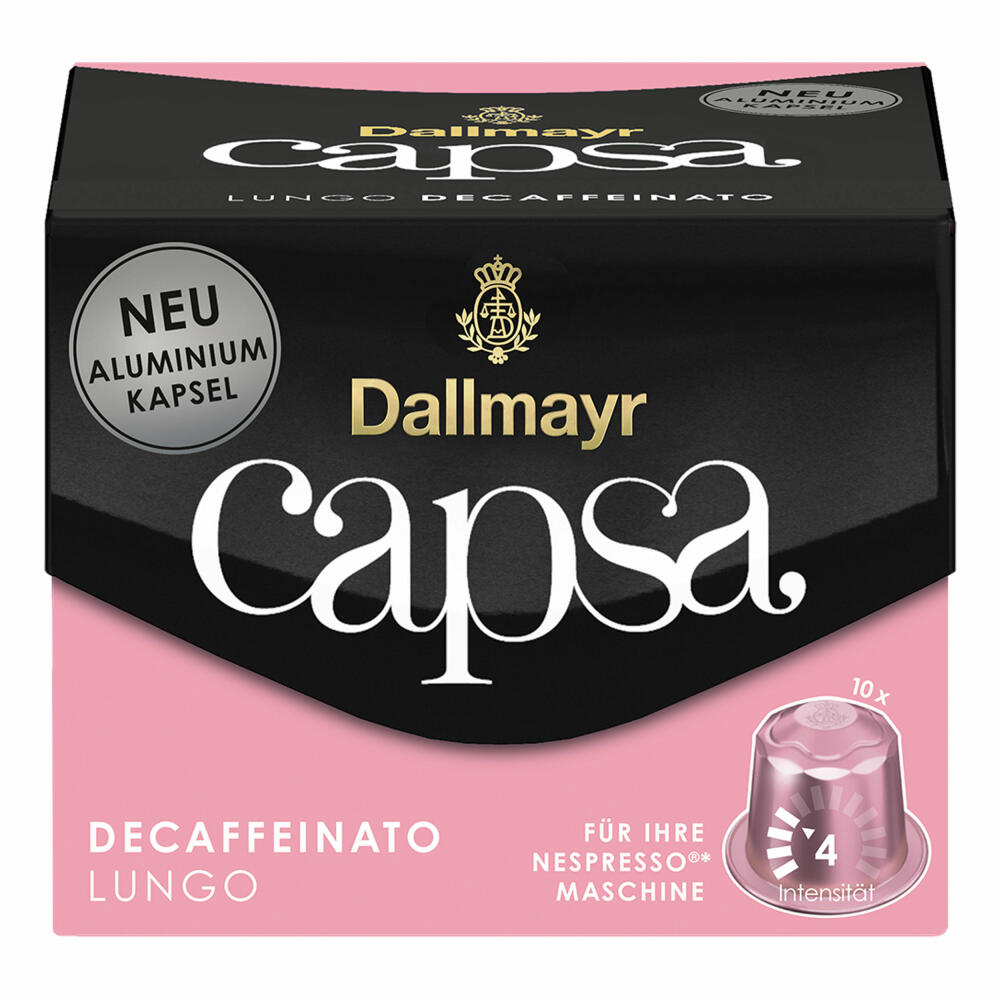 Dallmayr Capsa Lungo Decaffeinato, Nespresso compatible capsule, decaffeinated, coffee capsule, espresso capsule, 10 capsules, 56 g