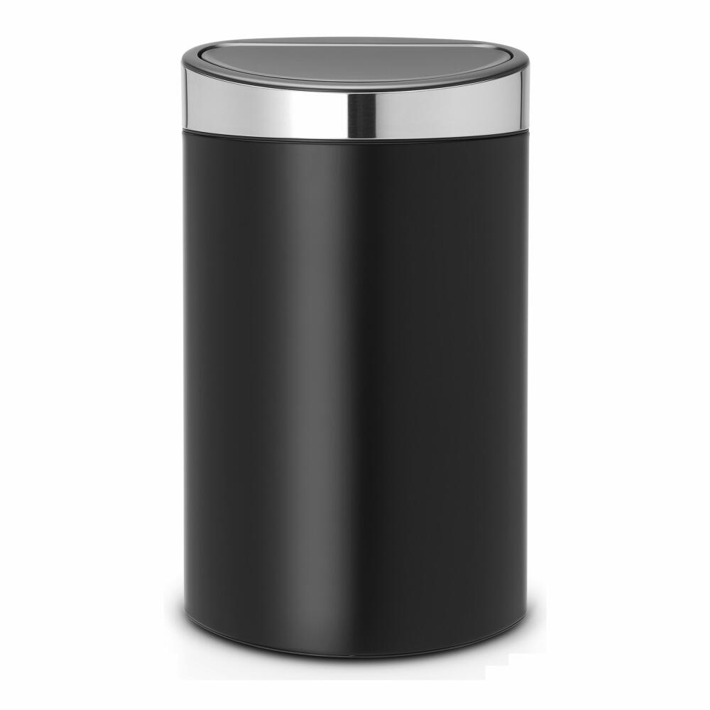 Brabantia Touch Bin, trash can, waste bin, waste container, matt black, lid in matt steel, matt steel, fingerprint proof, 40 L, 114847