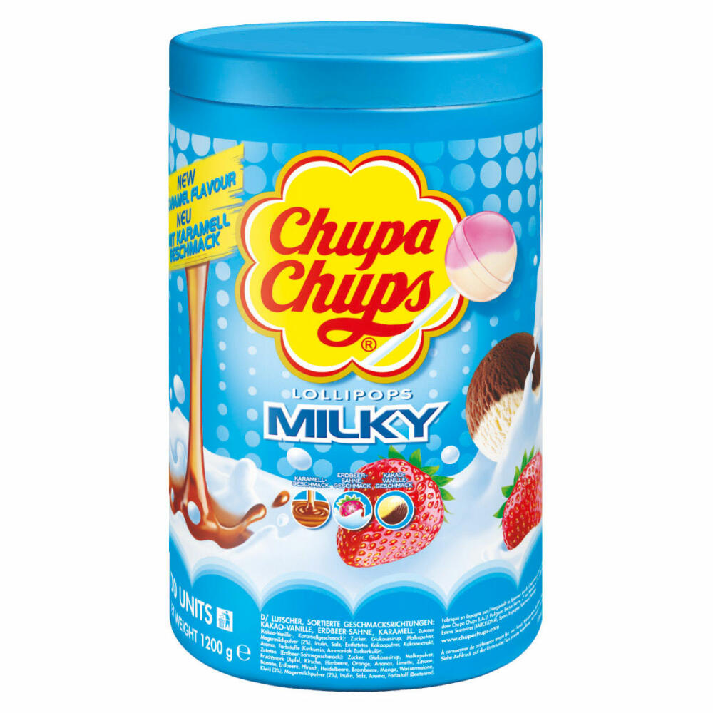 Chupa Chups Milky Lollipops, 100 pieces in Cap and Flag tin, 1200g