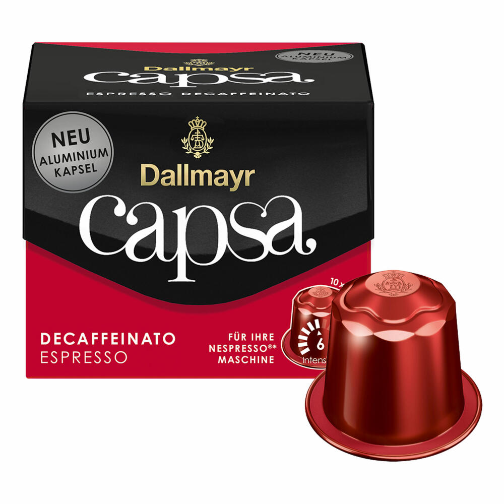 Dallmayr Capsa Espresso Decaffeinato, Nespresso Compatible Capsule, Coffee Capsule, Espresso Capsule, Roasted Coffee, 10 Capsules, 56 g