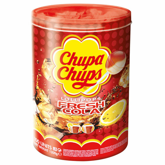 Chupa Chups Cola Lollipops, 100 pieces in Cap and Flag can, 1200g
