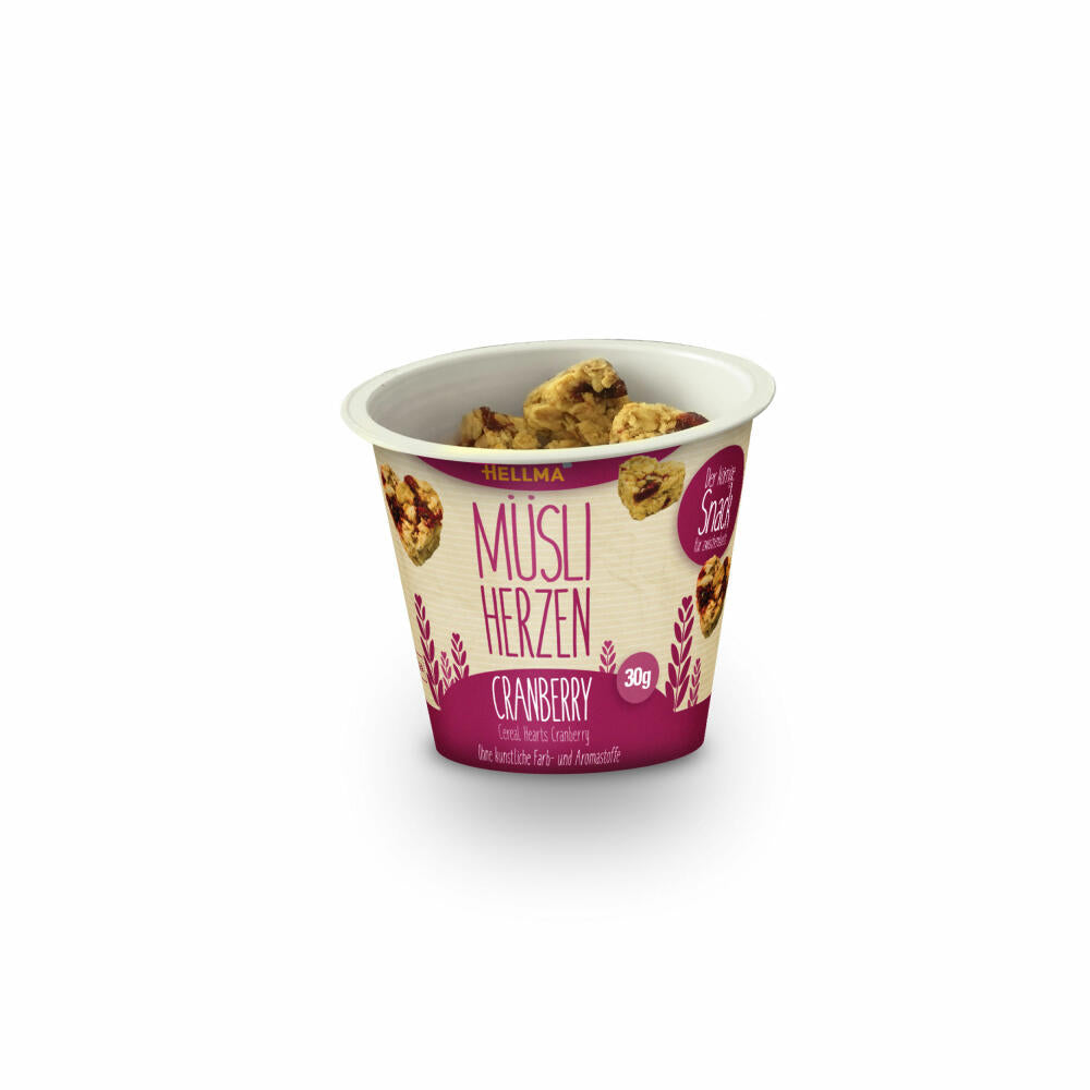 Hellma Müsliherzen Cranberry, Müsli Herzen, Haferflocken, Hafer Flocken, für Gastro, Hotel, Büro, Kantine, 18 Stück á 30 g
