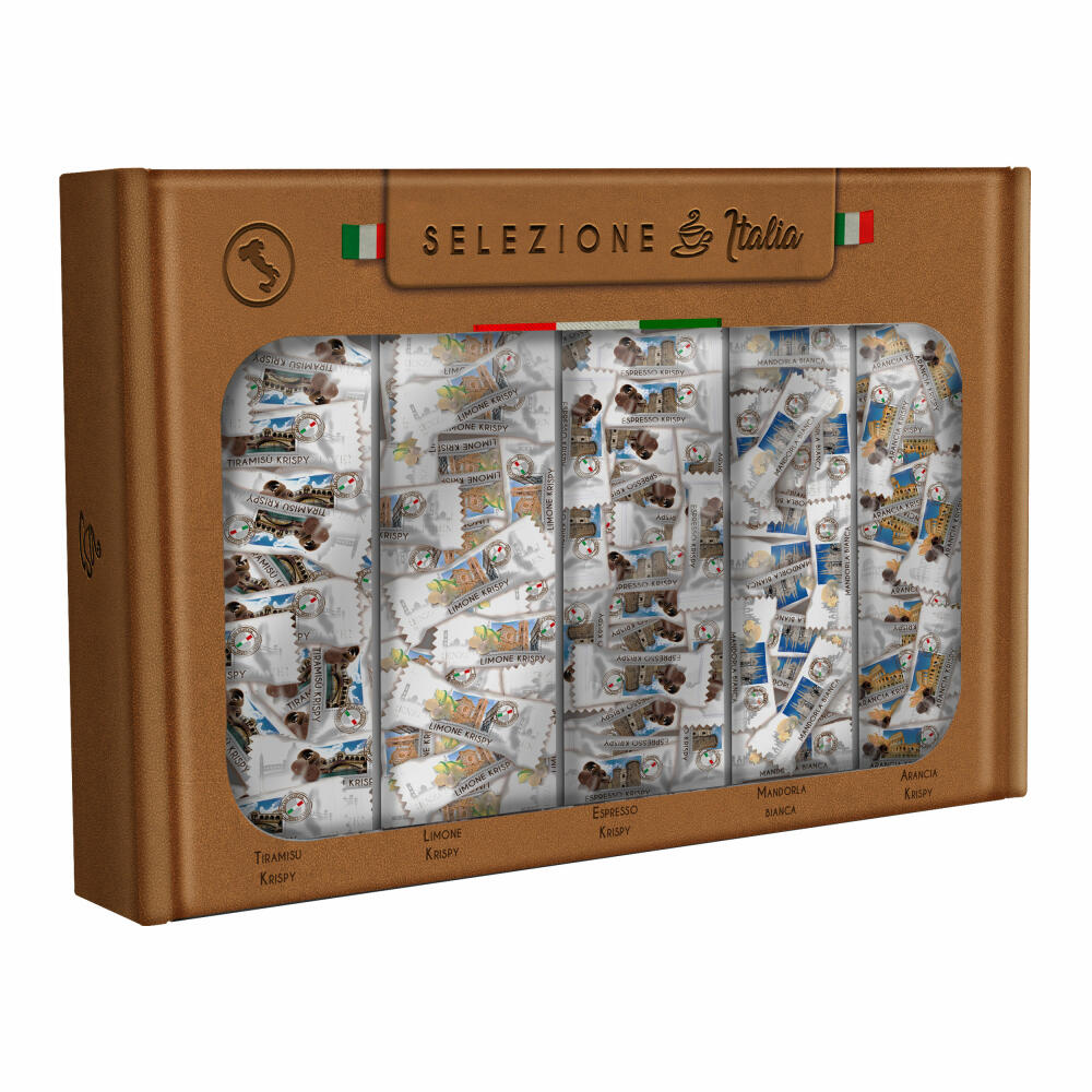 Hellma Italian Selection, Selezione Italia, 5 verschiedene Sorten, schokoliert, Tiramisu, Zitrone, Espresso, weiße Mandel, Orange, einzeln verpackt, 5 x 40 Stück