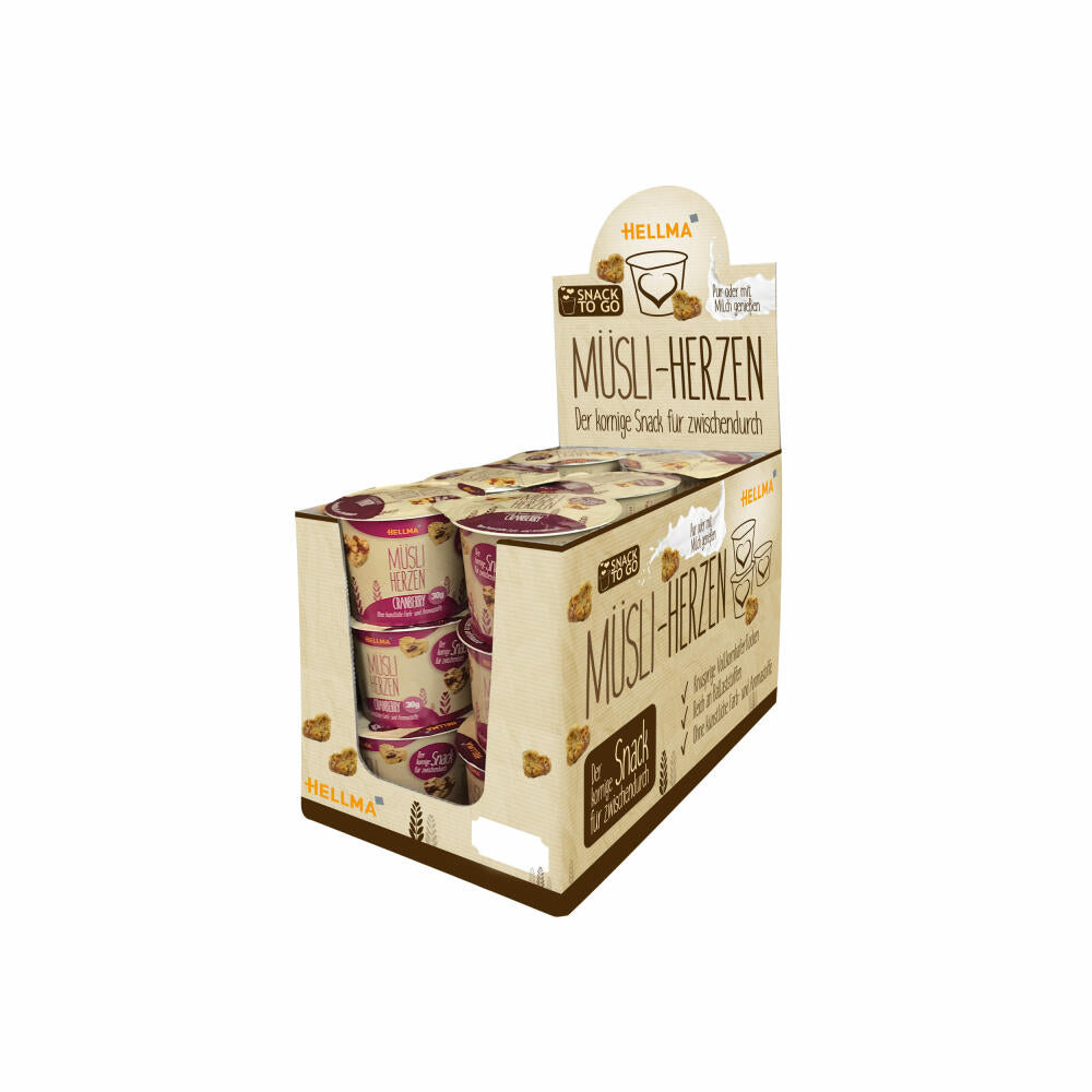 Hellma Müsliherzen Cranberry, Müsli Herzen, Haferflocken, Hafer Flocken, für Gastro, Hotel, Büro, Kantine, 18 Stück á 30 g