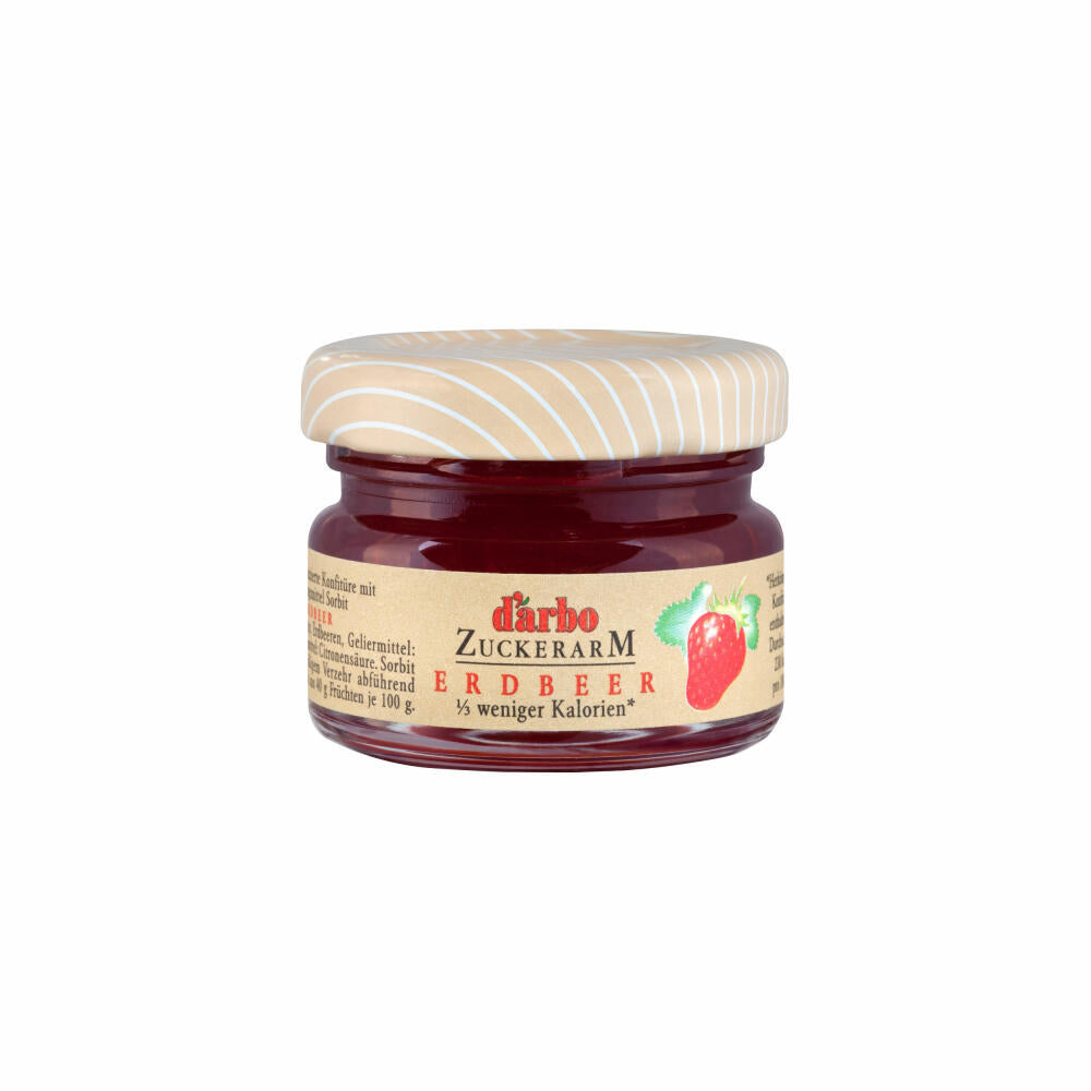 Darbo Erdbeer Konfitüre Zuckerarm im Miniglas, Brotaufstrich, Brot Aufstrich, Marmelade, für Gastro, Hotel, Büro, Kantine, 60 Stück á 28 g
