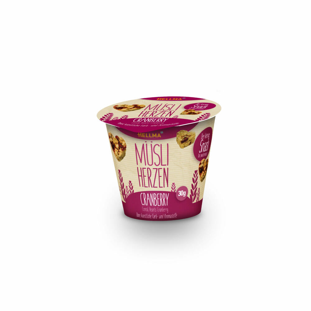 Hellma Müsliherzen Cranberry, Müsli Herzen, Haferflocken, Hafer Flocken, für Gastro, Hotel, Büro, Kantine, 18 Stück á 30 g