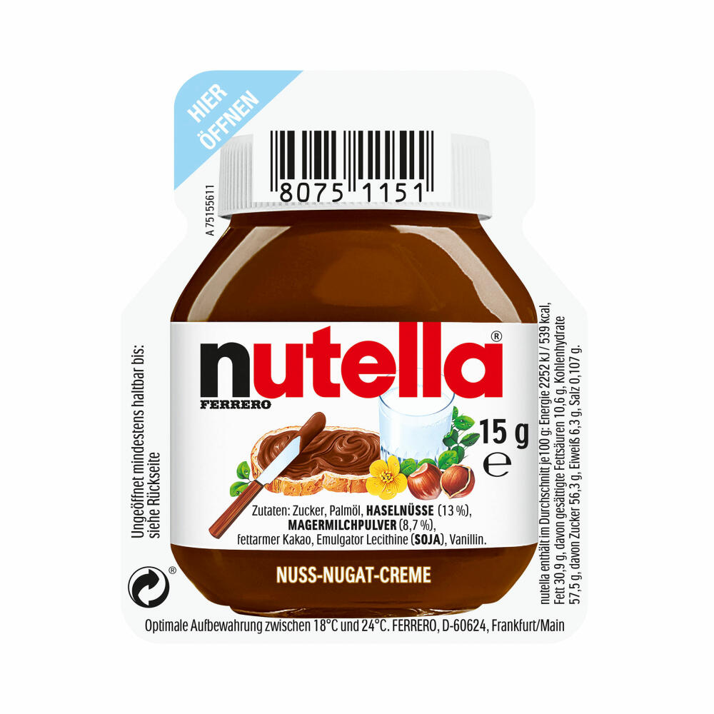 Ferrero Nutella, Brotaufstrich, Brot Aufstrich, Schokolade, Schokoladenaufstrich, für Gastro, Hotel, Büro, Kantine, 120 Stück á 15 g