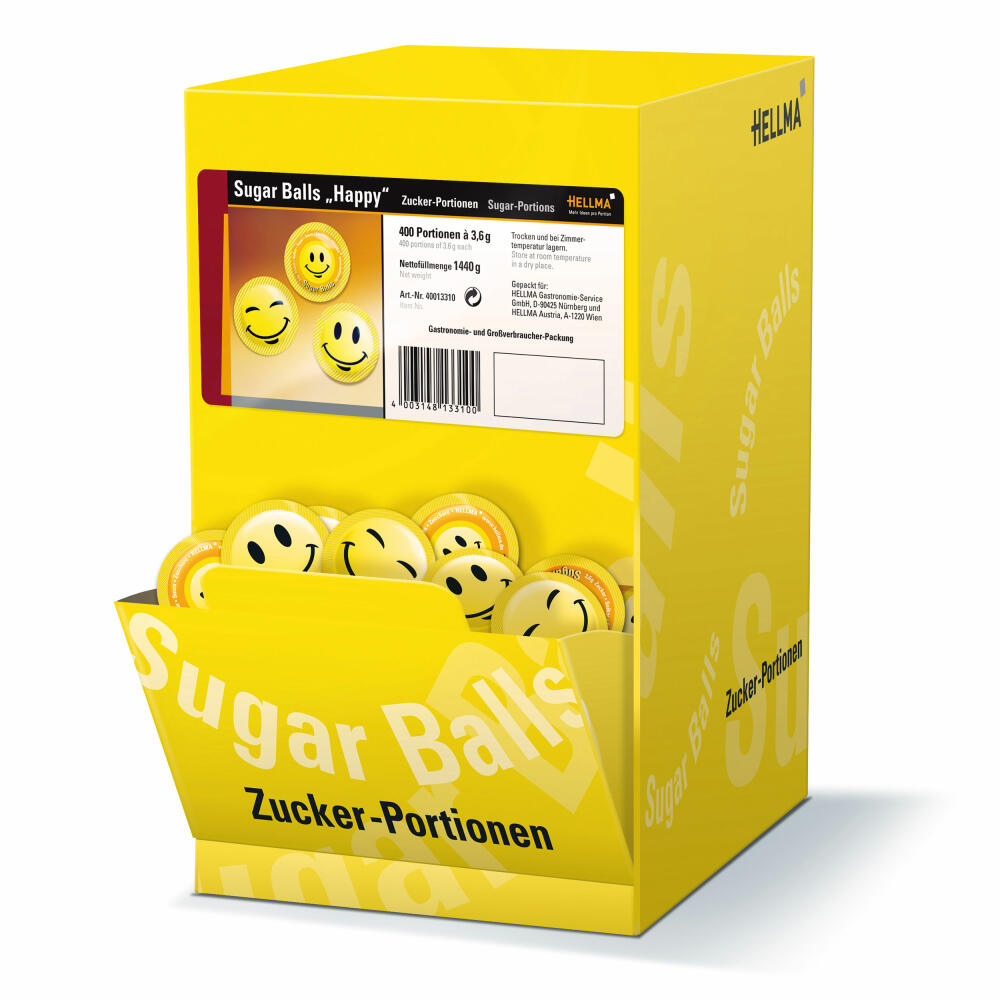 Hellma Sugar Balls Happy, Zucker, Portionszucker, Zuckertüten, 400 Stück