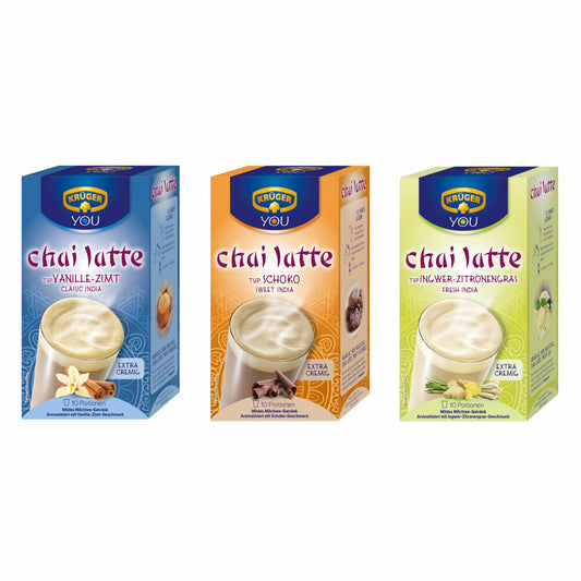 Krüger Chai Latte Classic Fresh & Sweet Set, mild milk tea drink, three different varieties
