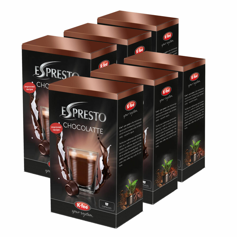 K-Fee Espresto Choco Latte 6er Set, Kapsel-Trinkschokolade für K-Fee System, Kakao, 6 x 16 Kapseln
