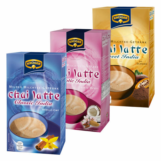 Krüger Chai Latte Classic & Exotic Sweet India Set, Mild Milk Tea Drink, Three Different Varieties