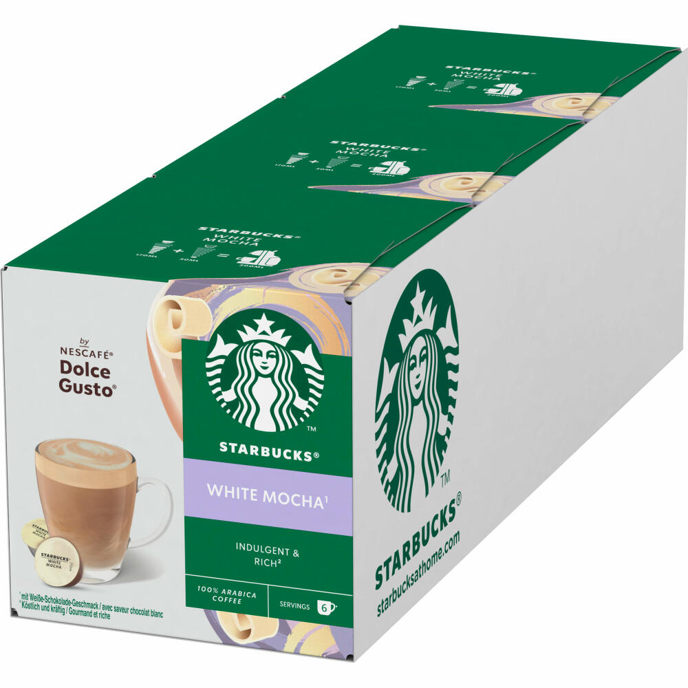 Nescafé Dolce Gusto Starbucks White Mocha 3er Set, Weiße Schokolade Geschmack, 3 x 6 Portionen
