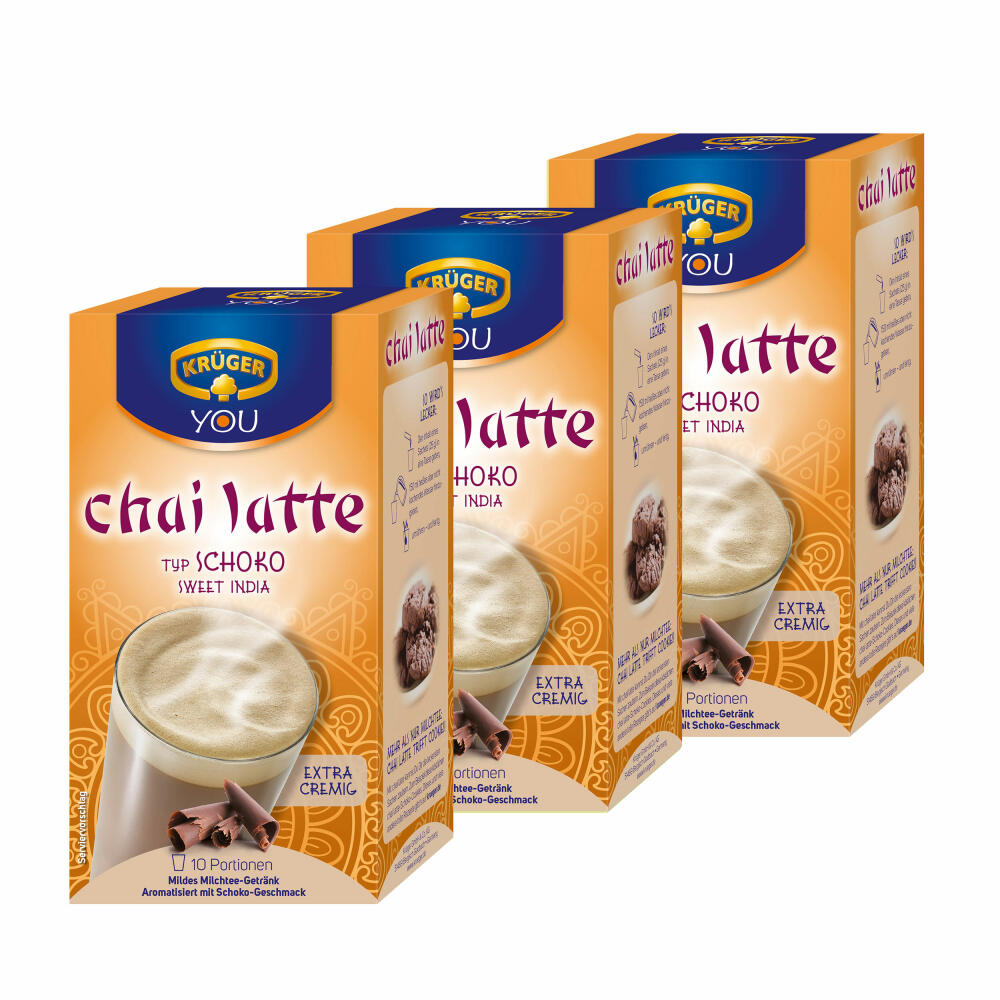 Krüger Chai Latte Sweet India, Schoko, mildes Milchtee Getränk, 3er Pack, 3 x 10 Portionsbeutel