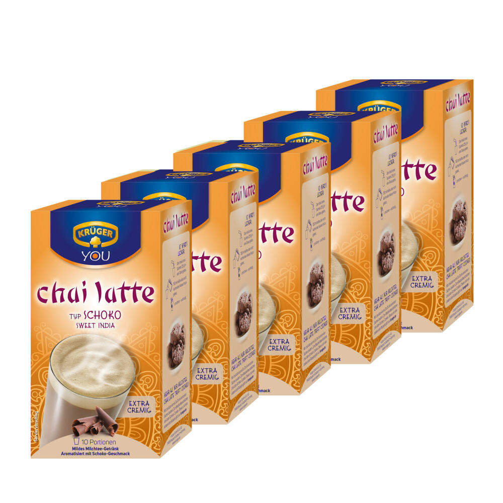 Krüger Chai Latte Sweet India, Schoko, mildes Milchtee Getränk, 5er Pack, 5 x 10 Portionsbeutel