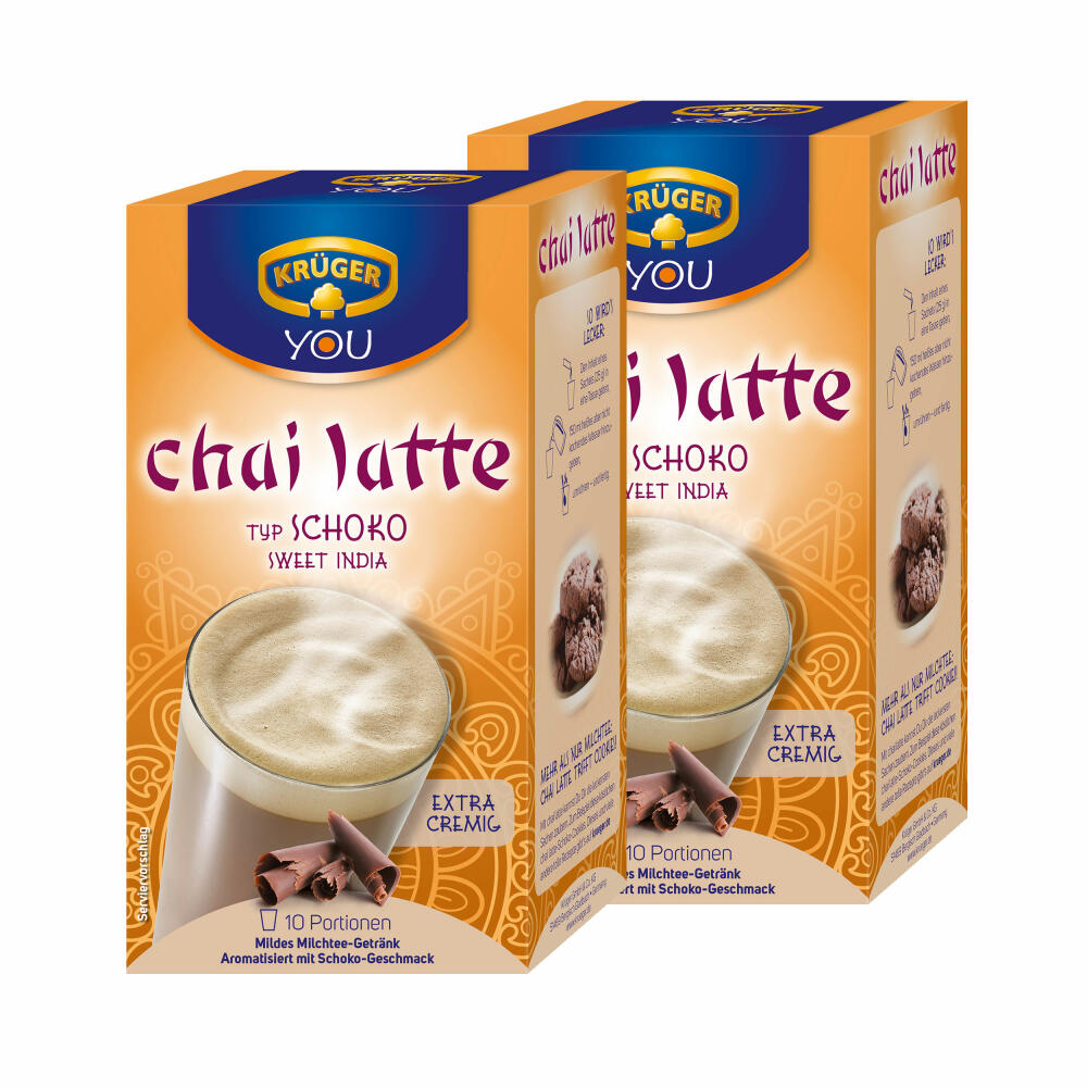 Krüger Chai Latte Sweet India, Schoko, mildes Milchtee Getränk, 2er Pack, 2 x 10 Portionsbeutel