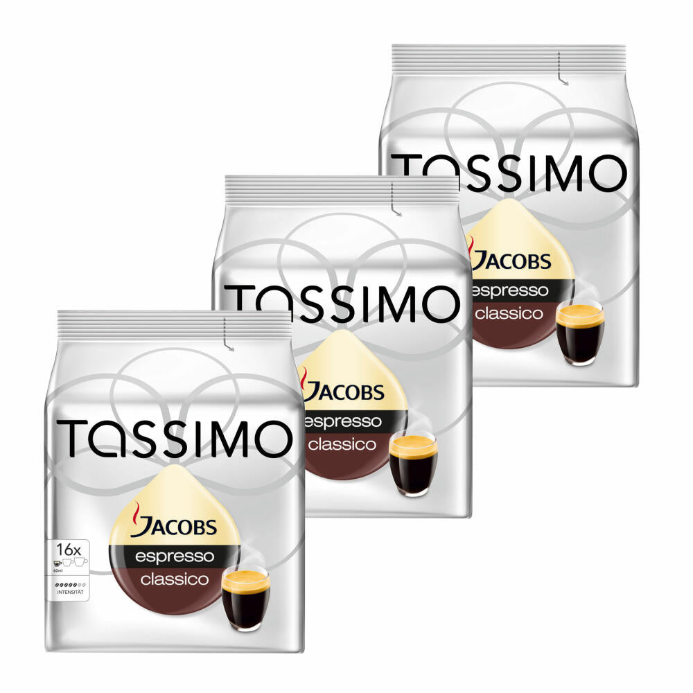 Tassimo Jacobs Espresso Classico, Kaffee, Kaffeekapsel, gemahlener Röstkaffee, 3er Pack, 3 x 16 T-Discs