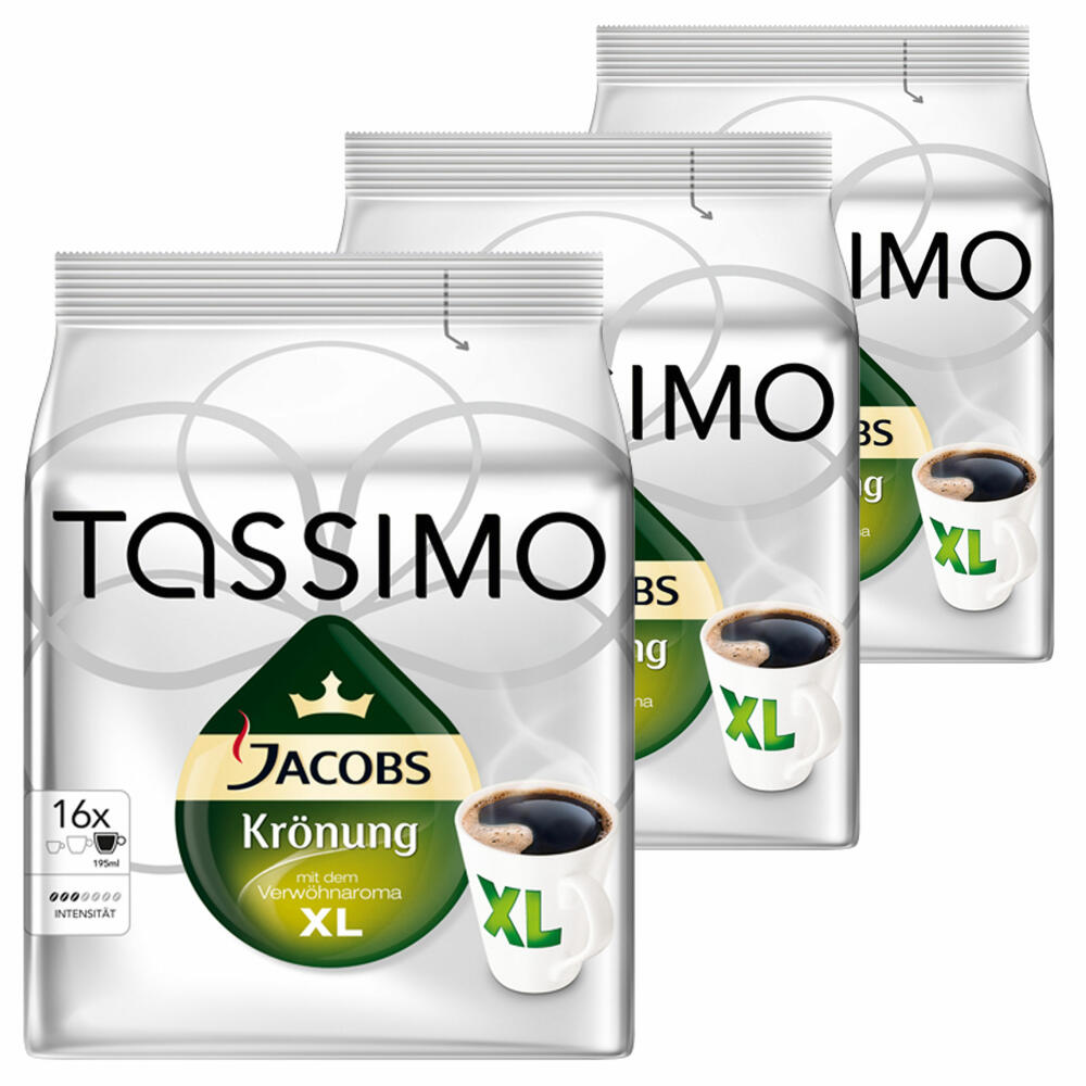 Tassimo Jacobs Krönung XL, Coffee, Arabica, Coffee Capsule, Ground Roasted Coffee, Pack of 3, 3 x 16 T-Discs