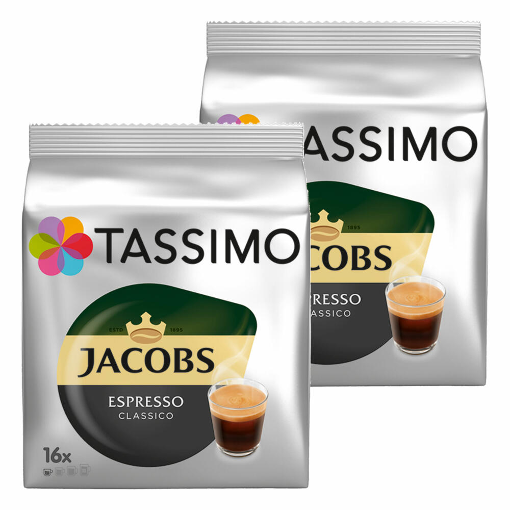 Tassimo Jacobs Espresso Classico, roasted coffee, coffee capsule, ground coffee, 2 x 16 T-Discs
