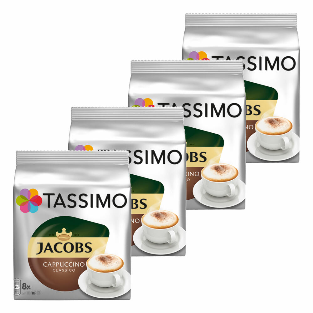 Tassimo Jacobs Cappuccino, Rainforest Alliance zertifiziert, 4er Pack, 4 x 16 T-Discs (8 Portionen)