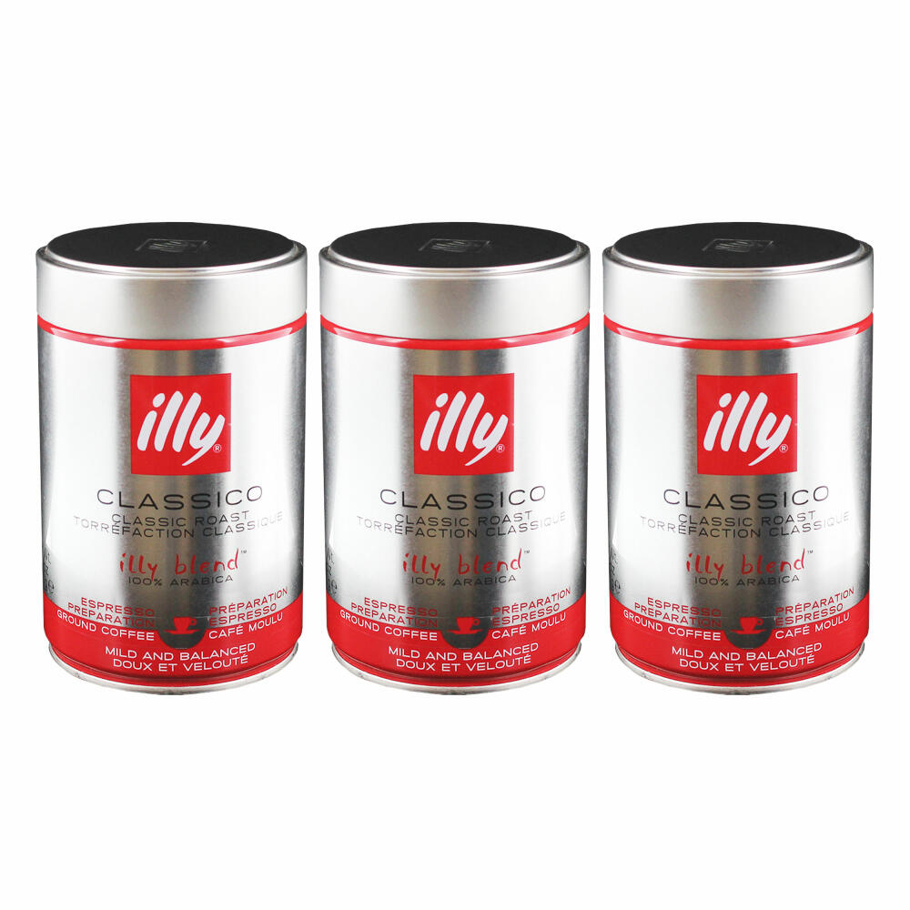 Illy Espresso, 100% Arabica coffee, ground, medium roast, can, 3-pack, 3 x 250g