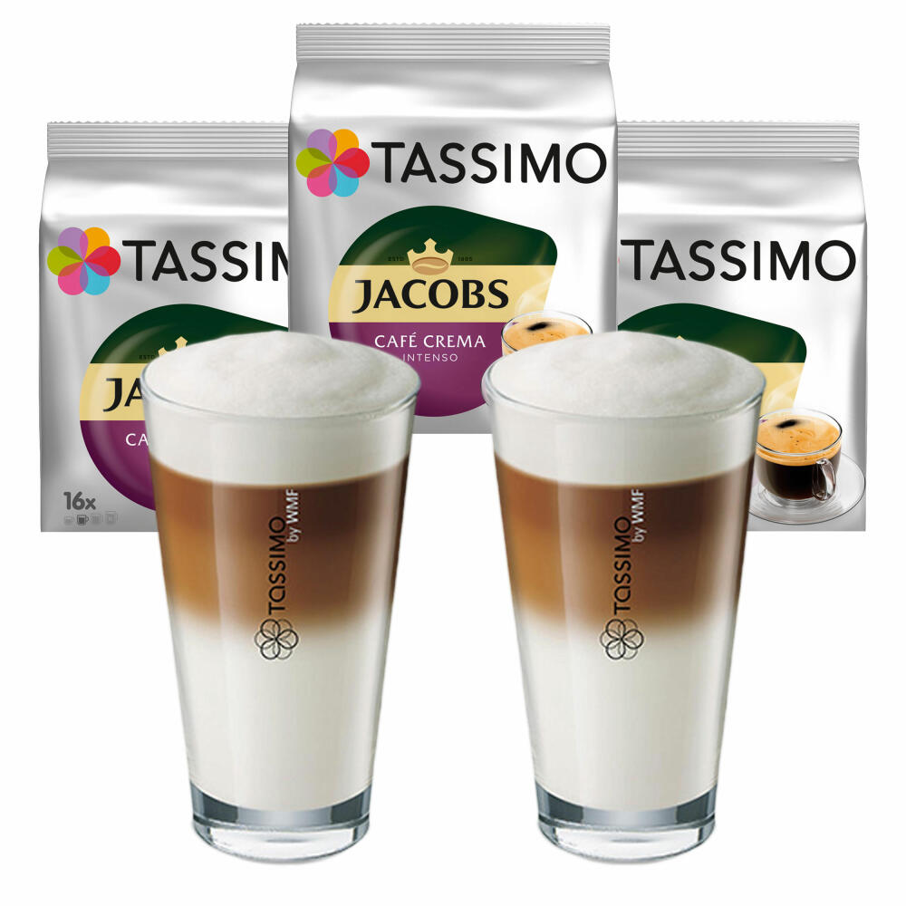 Tassimo Jacobs Caffè Crema Intenso gift set with glass, 5-piece, coffee, intense & strong