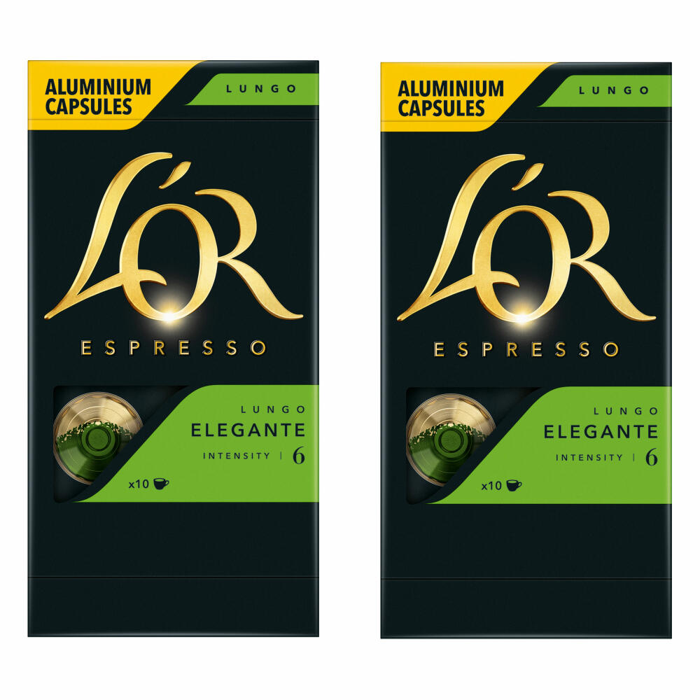 Douwe Egberts LOR Espresso Lungo Elegante, Kaffeekapseln, Nespresso Kompatibel, gemahlener Röstkaffee, 20 Kaffee Kapseln
