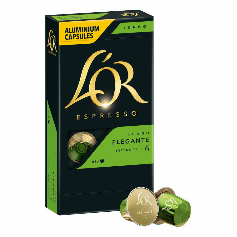 Douwe Egberts LOR Espresso Lungo Elegante, Kaffeekapseln, Nespresso Kompatibel, gemahlener Röstkaffee, 20 Kaffee Kapseln
