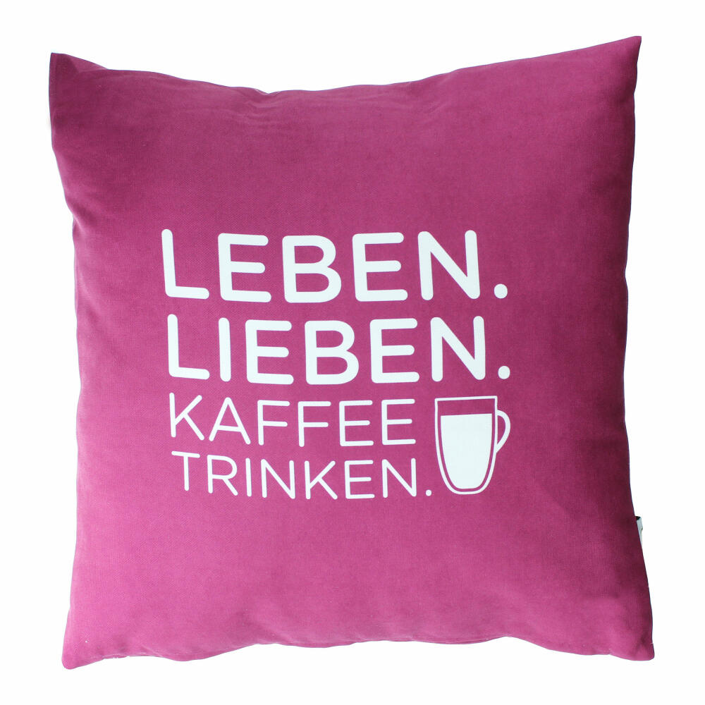 Nescafé Dolce Gusto Kissen mit Schriftzug Leben Lieben Kaffee Trinken, Polyester, Pink, ca. 40 x 40 cm