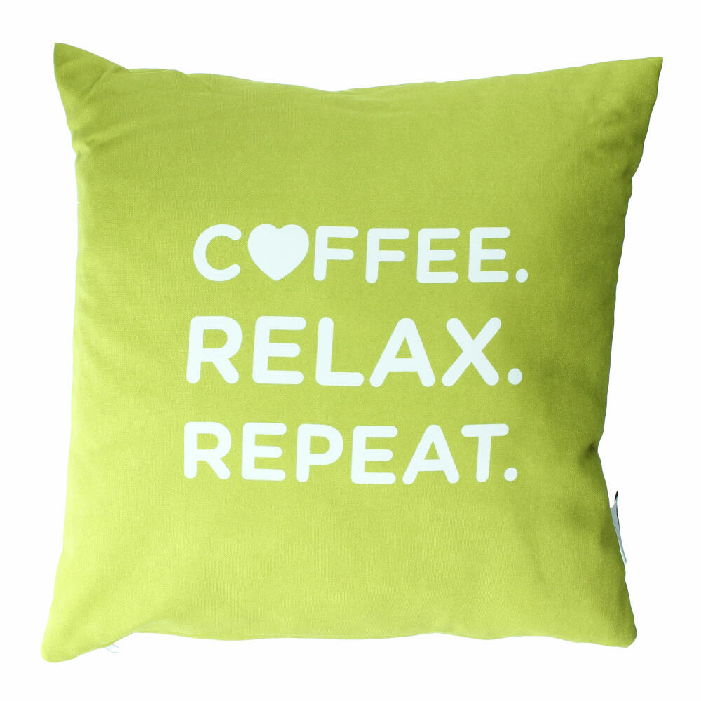 Nescafé Dolce Gusto Kissen mit Schriftzug Coffee Relax Repeat, Polyester, Hellgrün, ca. 40 x 40 cm