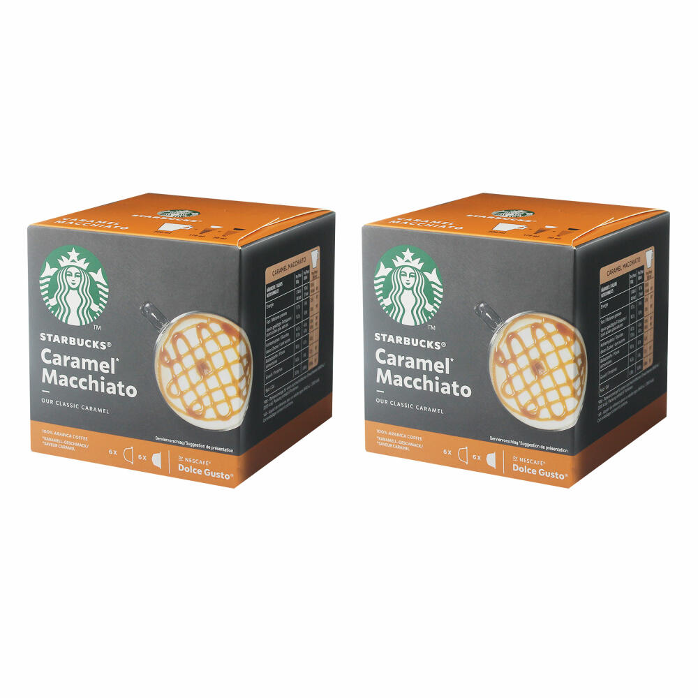 Nescafé Dolce Gusto Starbucks Caramel Macchiato 2er Set, Latte Macchiato mit Karamell, Kaffeekapsel, Röstkaffee, 2 x 12 Kapseln
