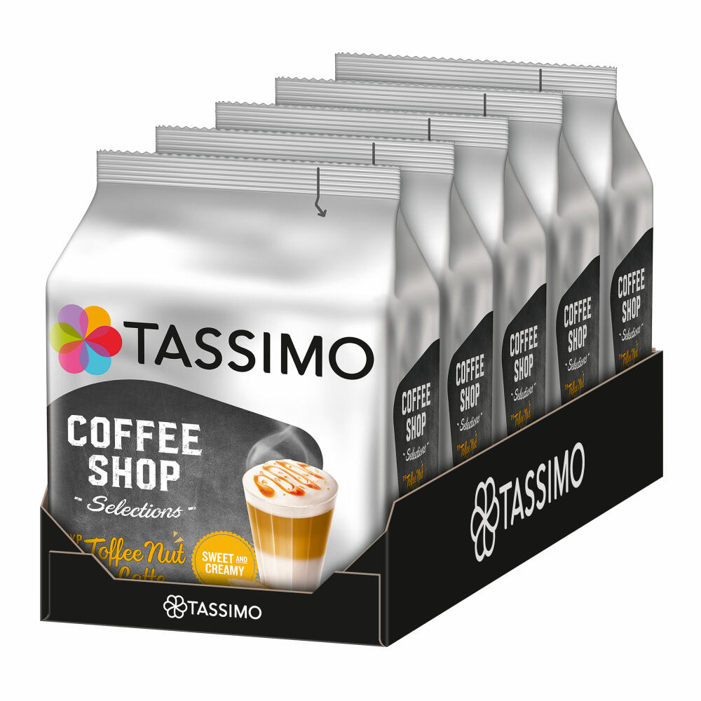 Tassimo Toffee Nut Latte Set of 5, Coffee Shop Selections, Caramel Flavor, 80 T-Discs / 40 Servings