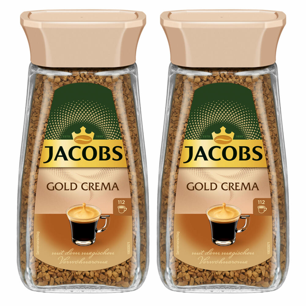 Jacobs Gold Crema 2er Set, Löslicher Kaffee, Instantkaffee, Löskaffee, Glas, 2x200 g