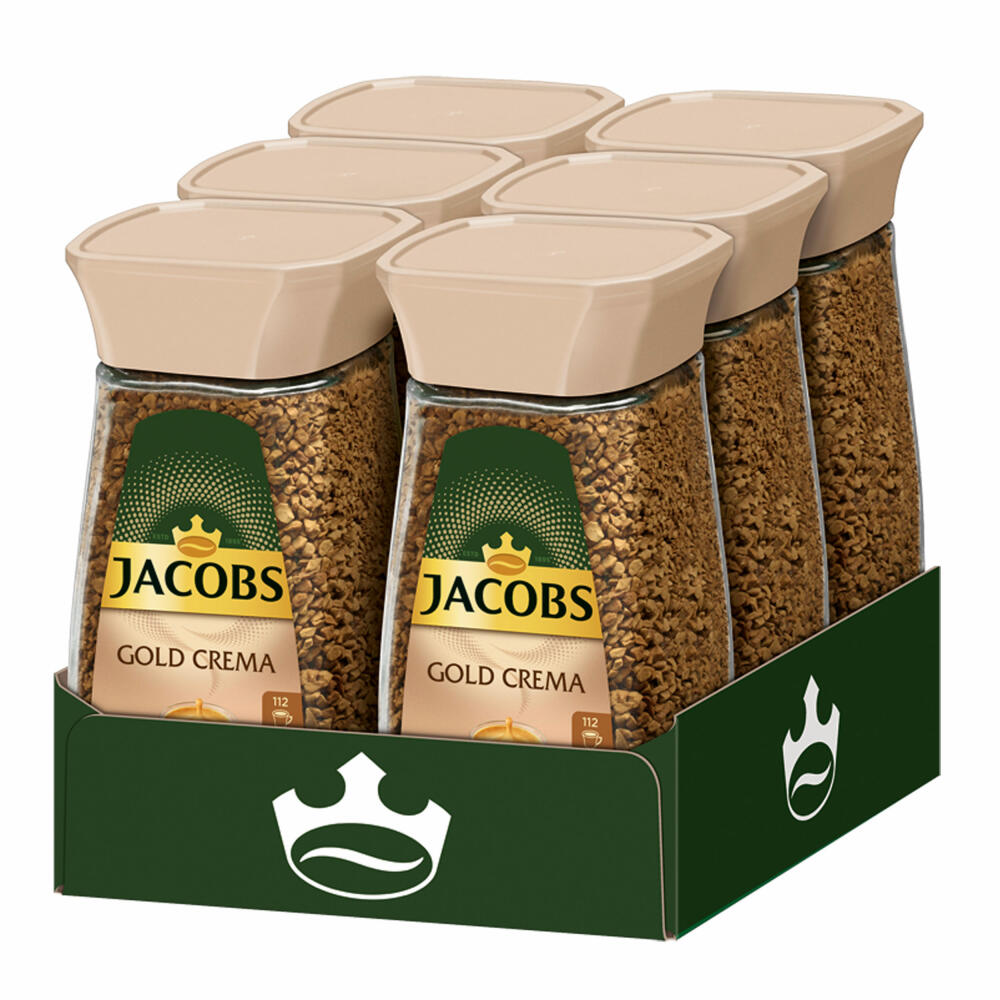 Jacobs Gold Crema 6er Set, Löslicher Kaffee, Instantkaffee, Löskaffee, Glas, 6x200 g