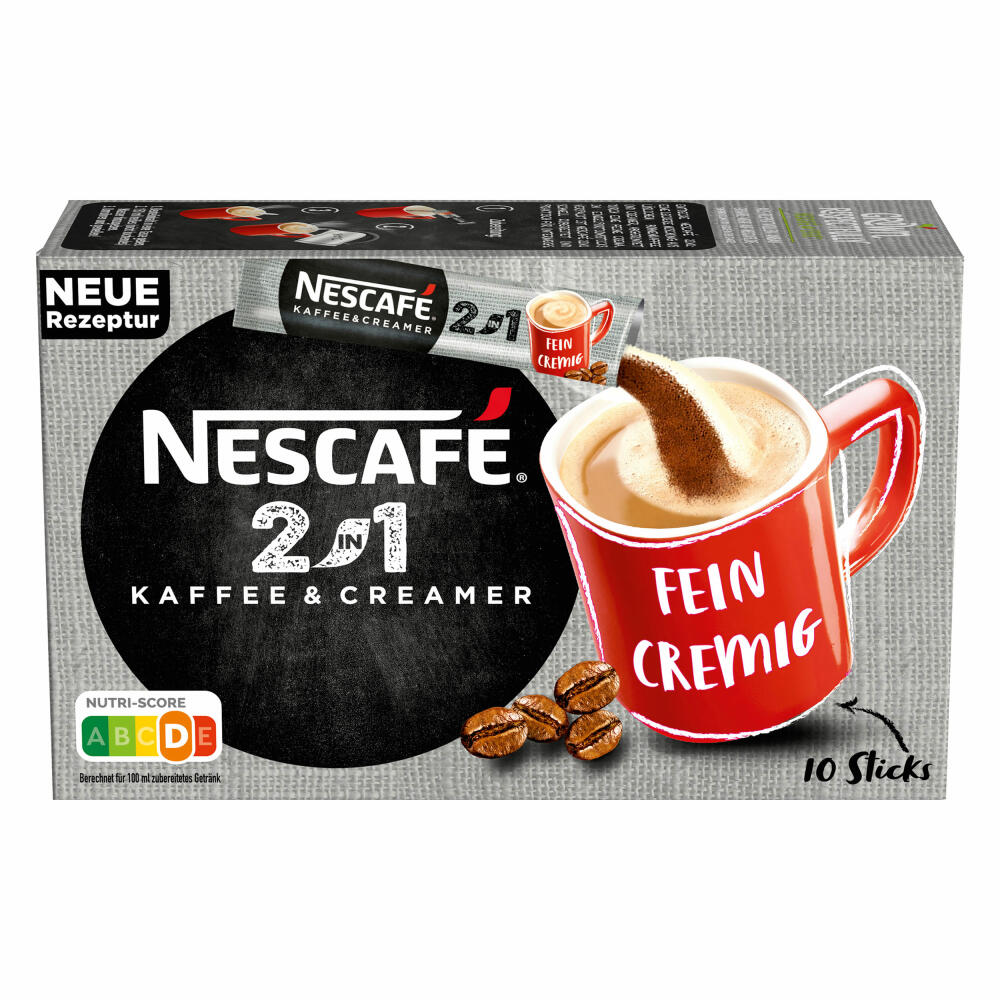 Nescafé 2in1 Sticks, Instantkaffee mit Creamer, Instant Kaffee, 10 Portionssticks