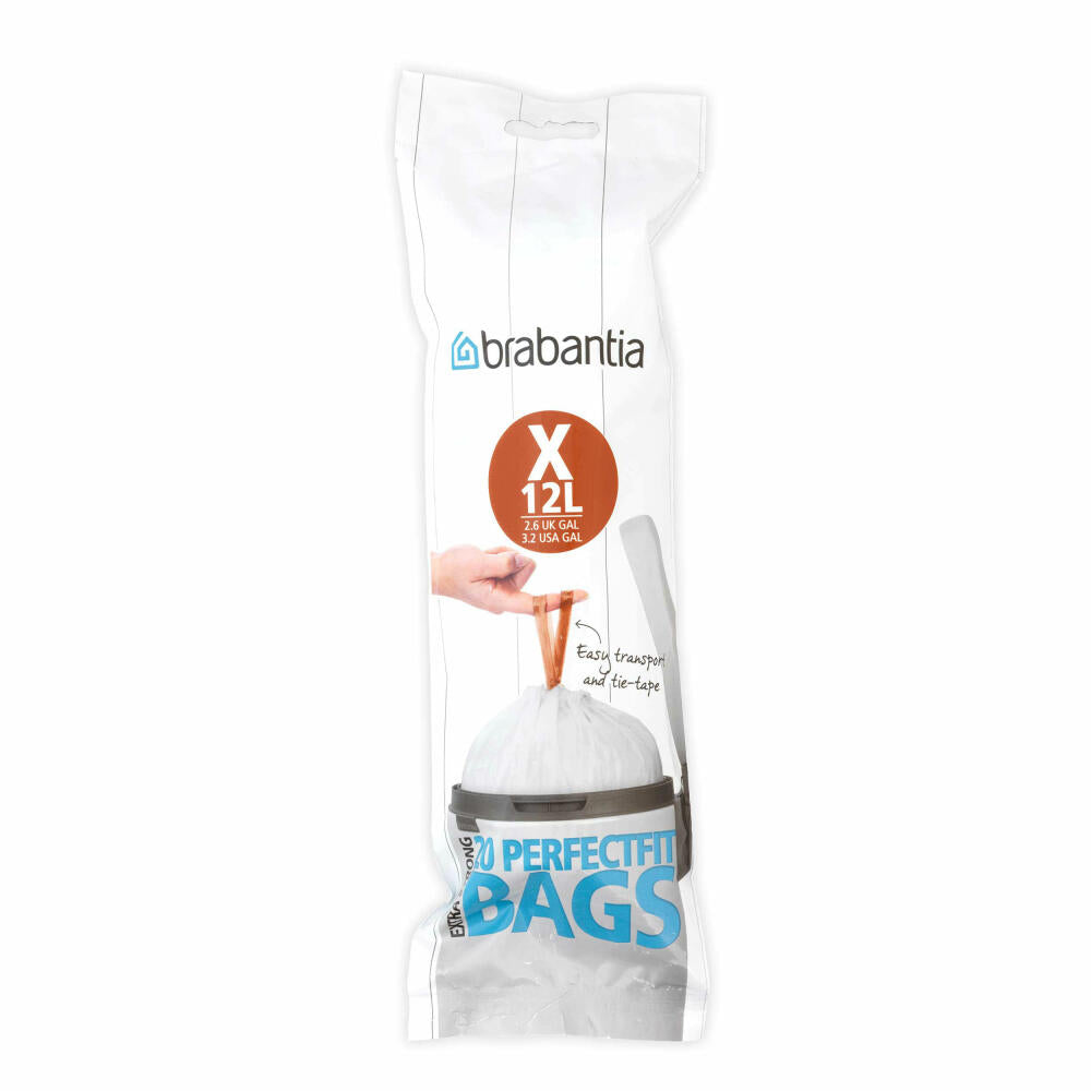 Brabantia Müllbeutel PerfectFit, Abfallbeutel, Beutel, Codierung X, Weiß, 10-12 L, 20 Stück, 116728