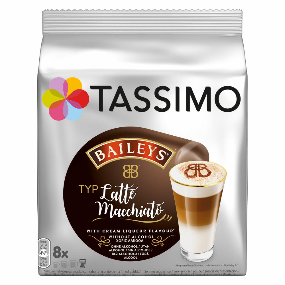 Tassimo Latte Macchiato Baileys, Kaffee mit Sahneliköraroma, Kaffeekapsel, T-Disc, Milchkaffee, 8 Portionen, 264 g