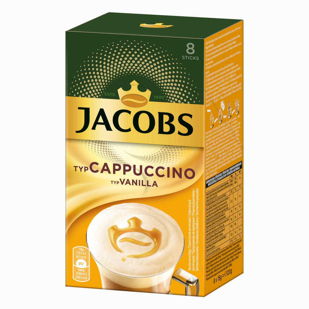 Jacobs Soluble Coffee Type Cappuccino Type Vanilla, Pack of 10, Instant Coffee, Instant, 10 x 8 cup portions