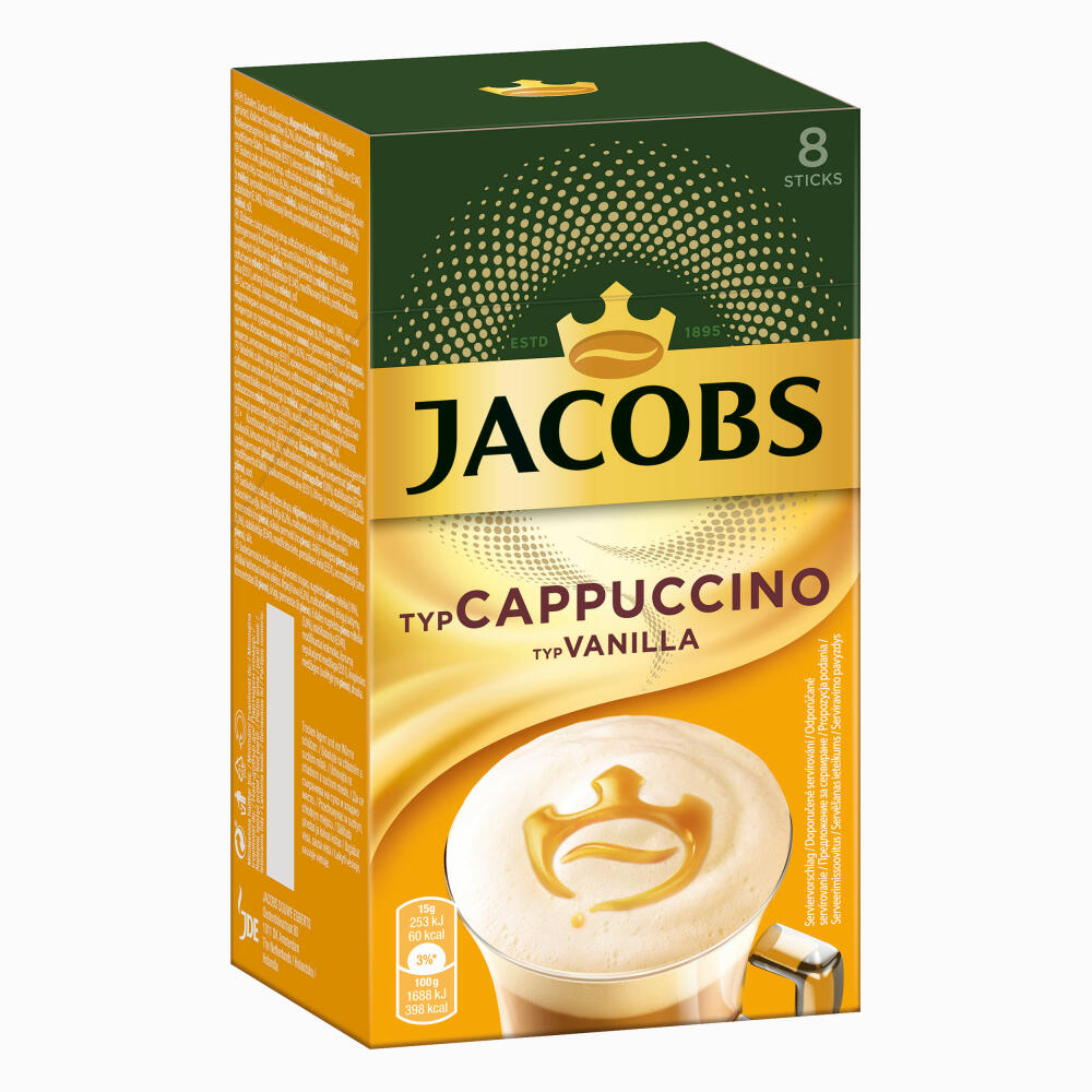 Jacobs Soluble Coffee Type Cappuccino Type Vanilla, Pack of 10, Instant Coffee, Instant, 10 x 8 cup portions