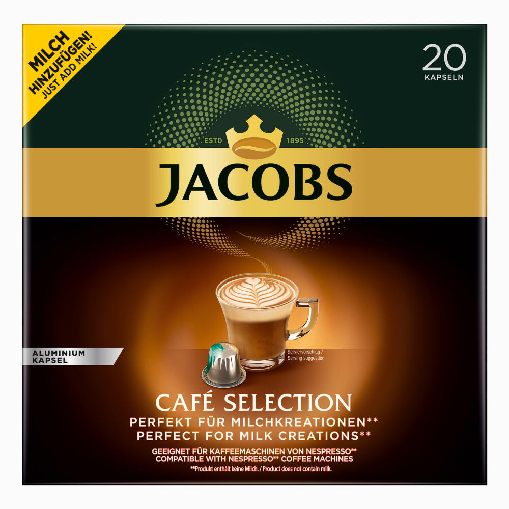 Jacobs Café Selection, 10er Pack, Kaffeekapseln, Nespresso Kompatibel, Kaffee, 10 x 20 Kapseln á 5.2 g