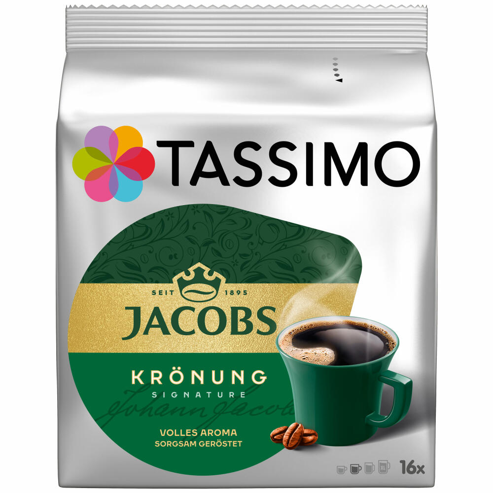 Tassimo Jacobs Krönung, Coffee, Arabica, Coffee Capsule Ground Roasted Coffee 16 T-Discs