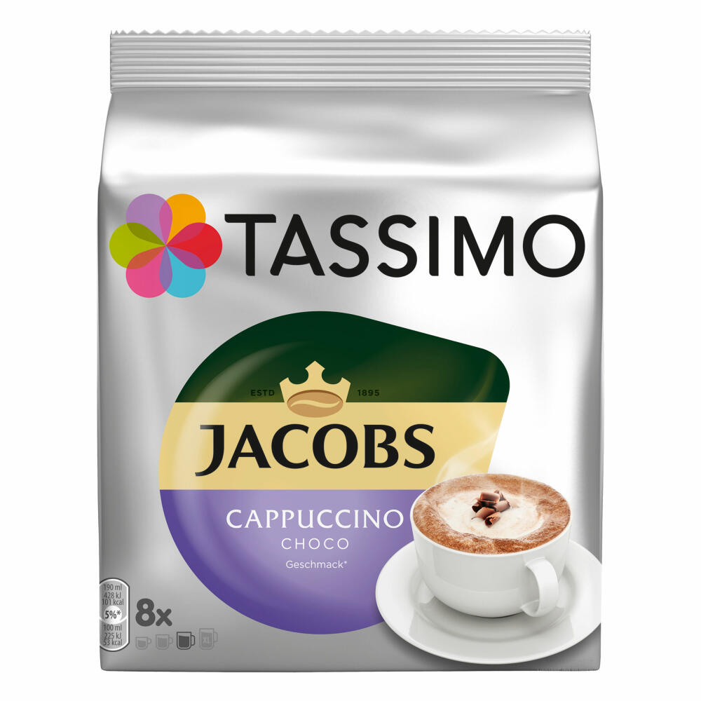 Tassimo Jacobs Cappuccino Choco, Coffee, Latte, Cocoa, Chocolate Flavor, Capsule, 40 T-Discs