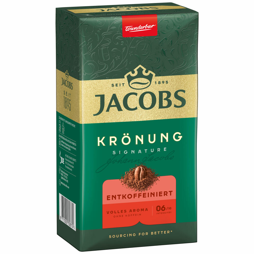 Jacobs Krönung Decaffeinated, ground roasted coffee, filter coffee, coffee, 500 g