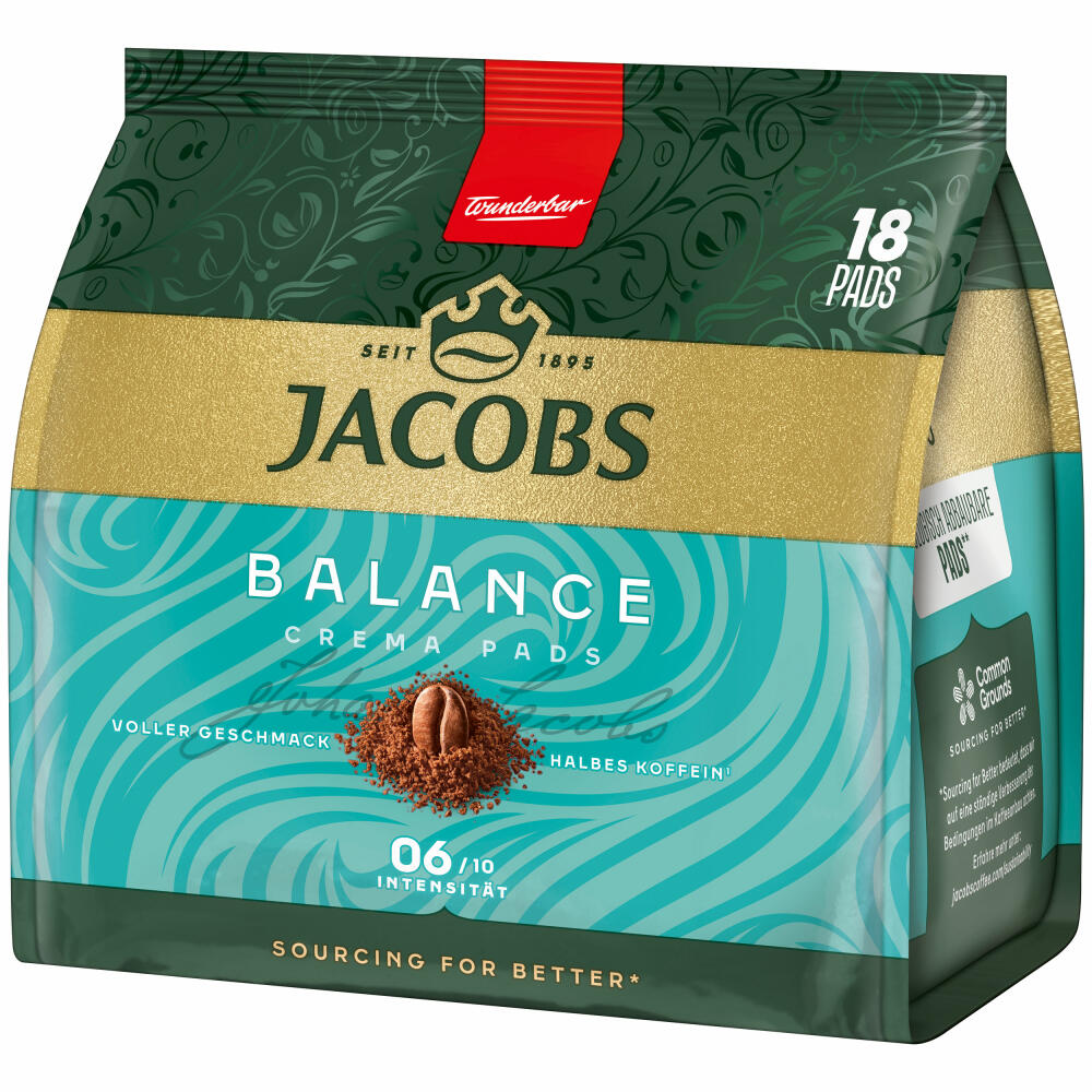 Jacobs Kaffeepads Crema Pads, Balance, Samtiger & Weicher Geschmack, Kaffee, 18 Pads