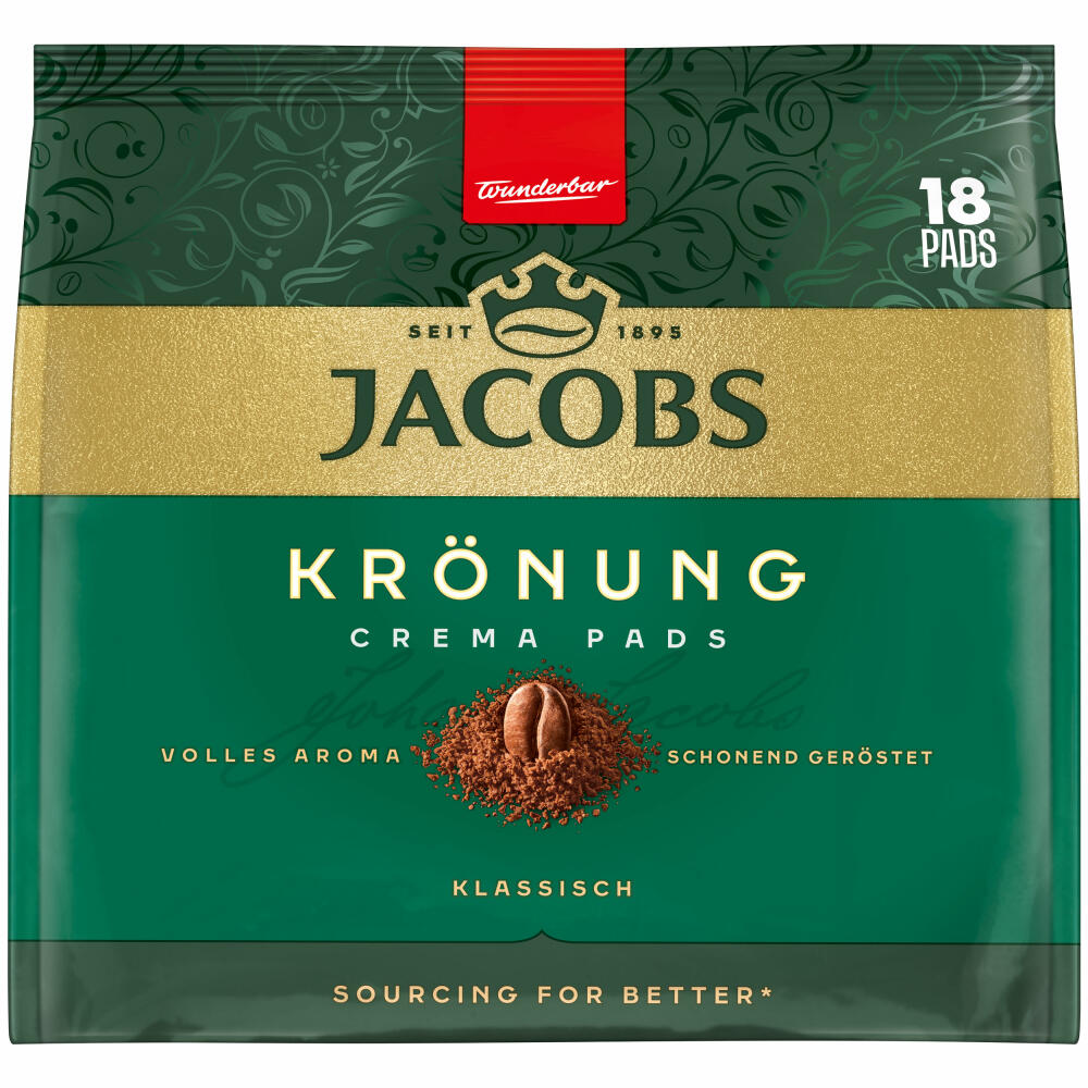 Jacobs Kaffeepads Crema Pads, Klassisch, Samtiger & Weicher Geschmack, Kaffee, 18 Pads