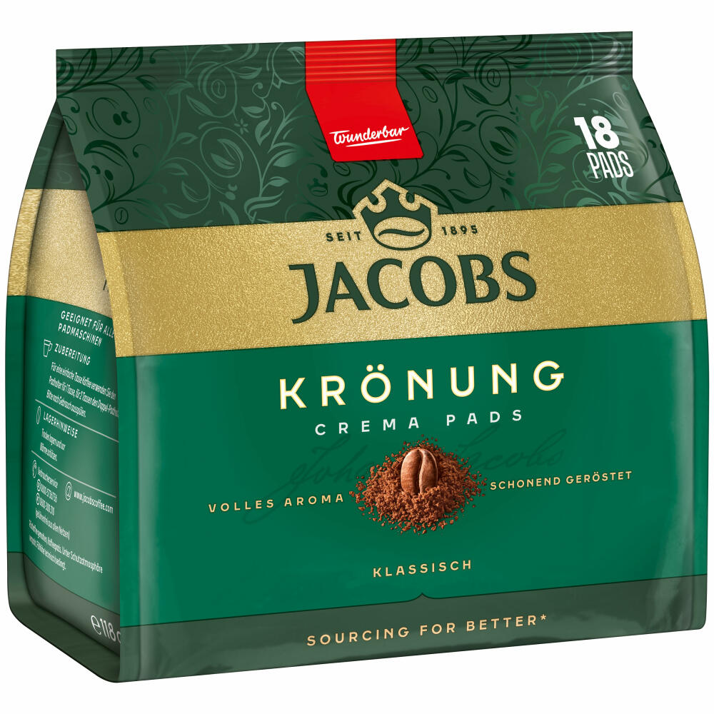 Jacobs Kaffeepads Crema Pads, Klassisch, Samtiger & Weicher Geschmack, Kaffee, 18 Pads