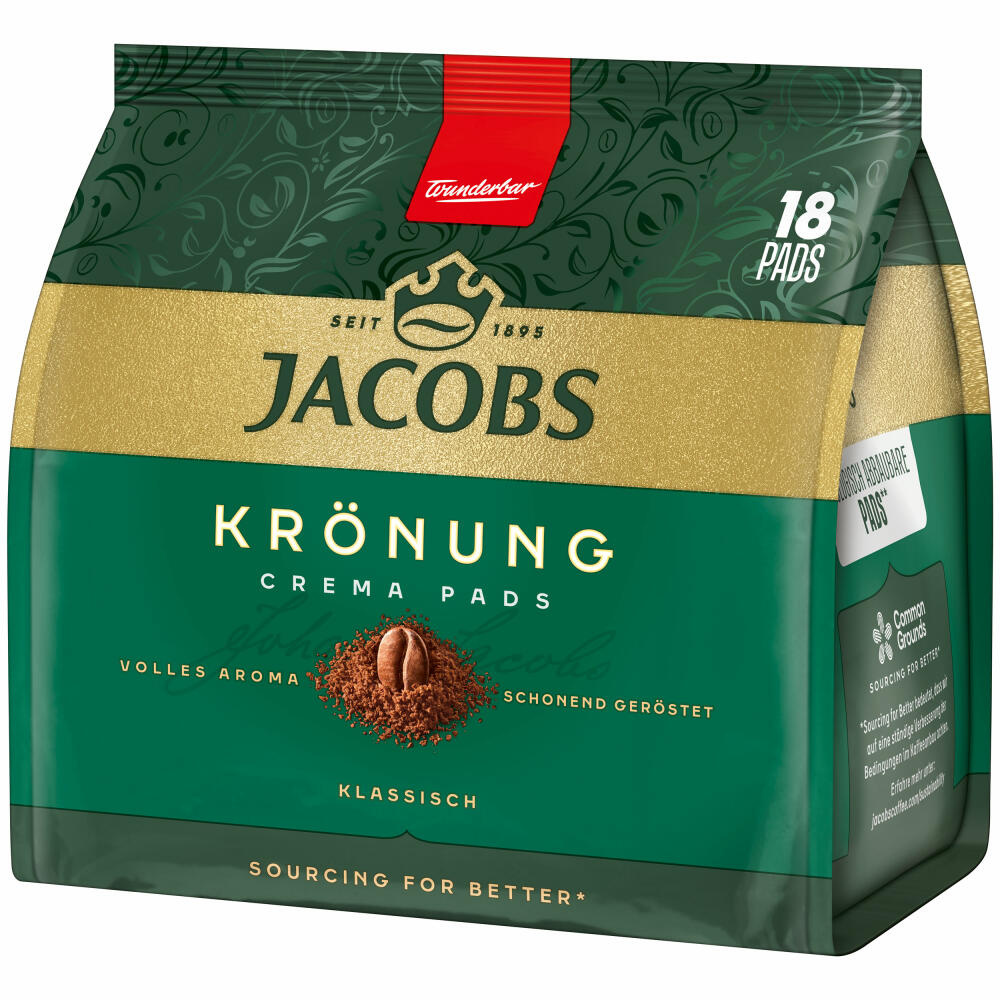 Jacobs Kaffeepads Crema Pads, Klassisch, Samtiger & Weicher Geschmack, Kaffee, 18 Pads