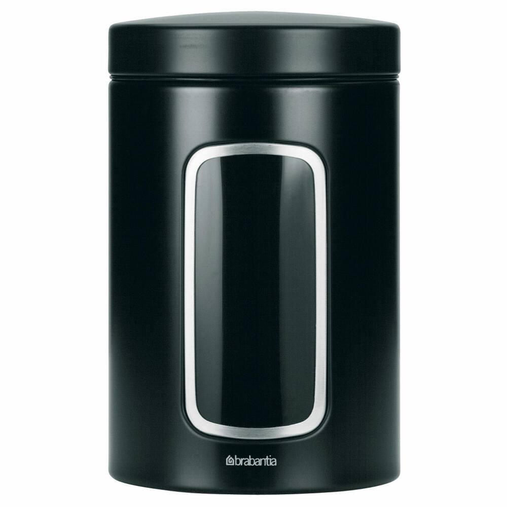 Brabantia Runde Fensterdose, Vorratsdose, Dose in Matt Schwarz mit Fenster, 1.4 Liter, 333521