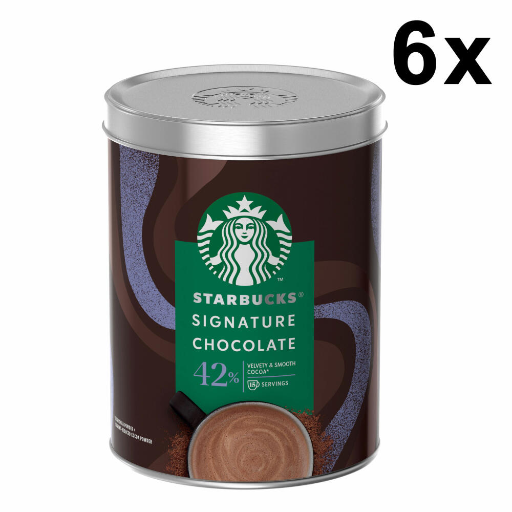 Starbucks Signature Chocolate 42% Set of 6, Cocoa Powder, Drinking Chocolate, 6x330 g for 90 servings